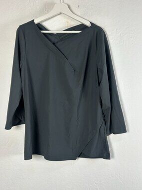 Porto San Francisco Womens Asymmetrical Hem 3/4 Sleeve V-Neck Top Size 4 Black
